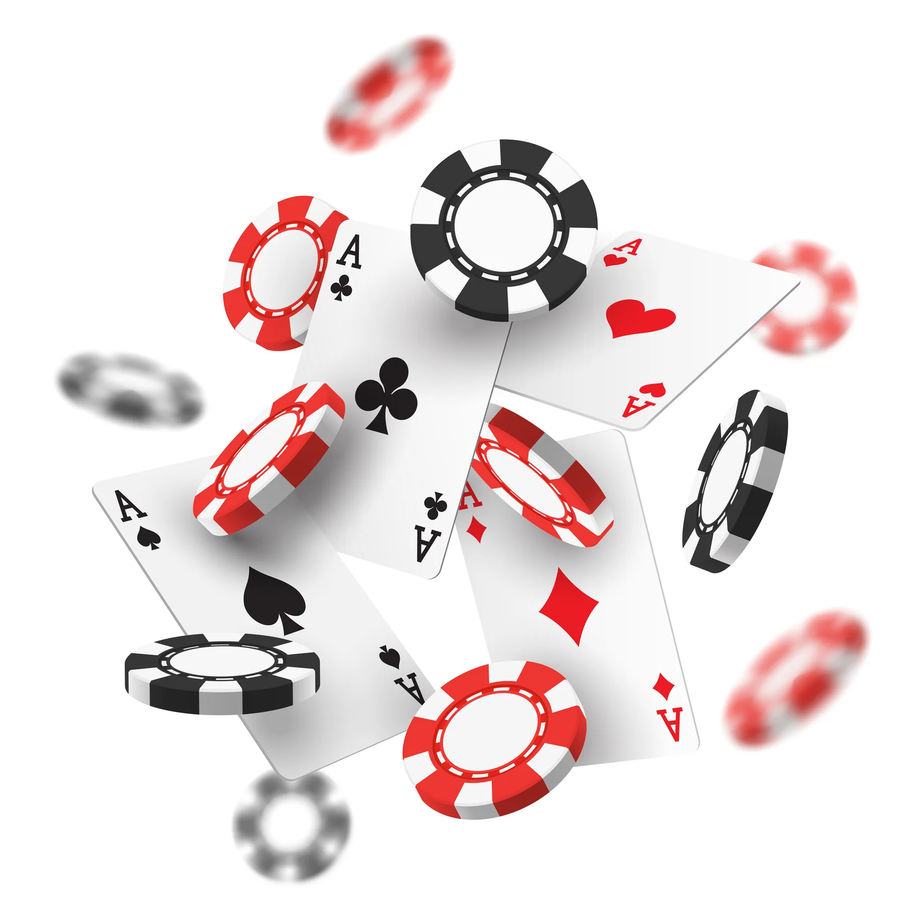 Cartas e fichas de cassino em composição tridimensional